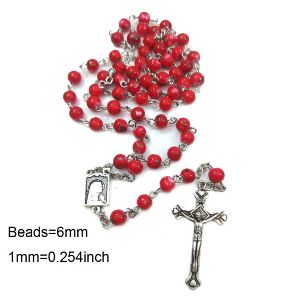 Komi Komi Wholesales Religious Gift Red Glass Beads Necklace Virgin Mary Cross Pendant Rosary Necklace