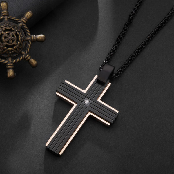 2024 Fashion Jewelry Gold Planted Double Color Black Stainless Steel Cross Pendant Necklace