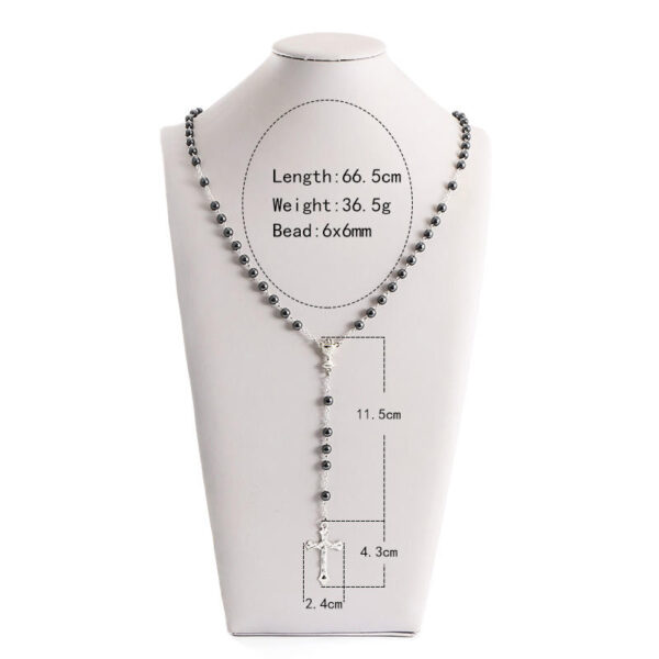Komi Hot Sell Rosary Black Gallstones Necklaces Jesus Virgin Mary Catholic Religious Rosary Necklace for Pary
