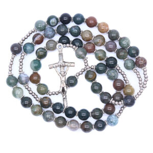Komi Hot Religious Natural Stone Catholic Rosary Agate Beads Religious Prayer Christian Crucifix Cross Necklace Chain