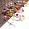 2024 Komi Fashion Religious Catholic Jewelry Colorful Resin Beads Jesus Cross Pendant Rosary Necklace