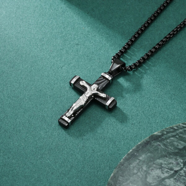 b6020981f14129256da72e9e51c7a154_Hb6bd8159bbd04be6840069313a05a0c25_avif=close&webp=close KOMI Stainless Steel Jesus Cross Pendant Necklaces for Men Black Gold Crucifix Cross Necklace Pendants for Men 24 Inch Box Chain