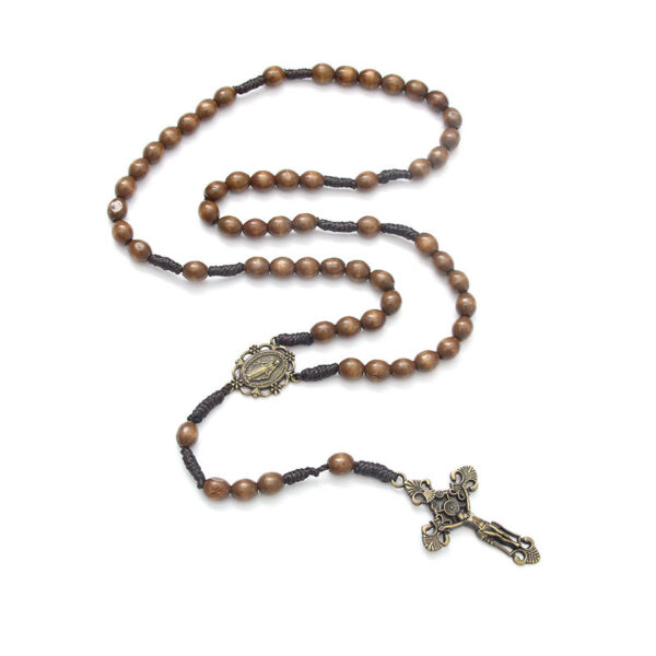 2024 New Religious Jesus Wood Beads High Grade Cross Rosary Necklace Religious Jewelry Wholesale Wholesale
