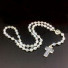 KOMI Fashion 8mm Multi-colored Agate Rope Braided Beaded Rosary Necklace Jesus Cross Pendant Necklaces for Religious Women Men