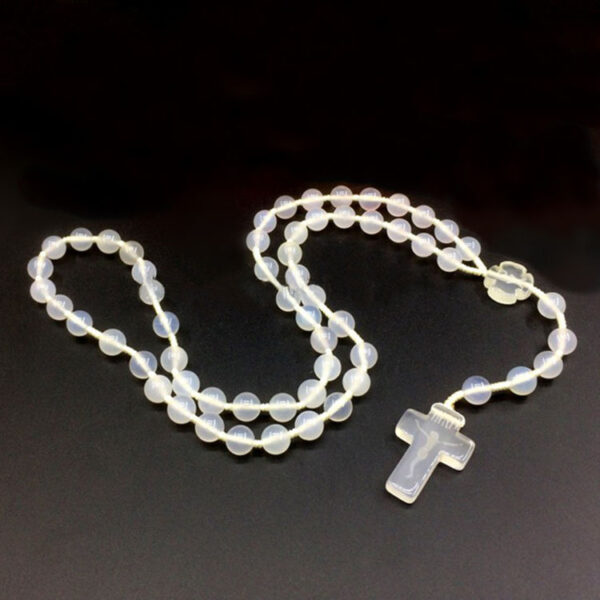 KOMI Fashion 8mm Multi-colored Agate Rope Braided Beaded Rosary Necklace Jesus Cross Pendant Necklaces for Religious Women Men