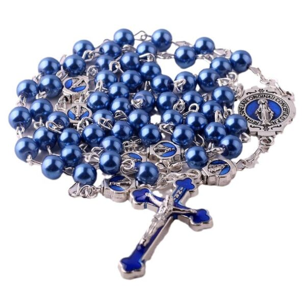 Hot Sale Cross Necklace Jesus Pendant Religious Blue Rosary Necklace Prayer Jewelry Wholesale
