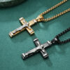 b6e43e0e349a3decd18c1d4483f22af6_Ha3555e3bd64c42faa0f0975b76af101bV_avif=close&webp=close KOMI Stainless Steel Jesus Cross Pendant Necklaces for Men Black Gold Crucifix Cross Necklace Pendants for Men 24 Inch Box Chain