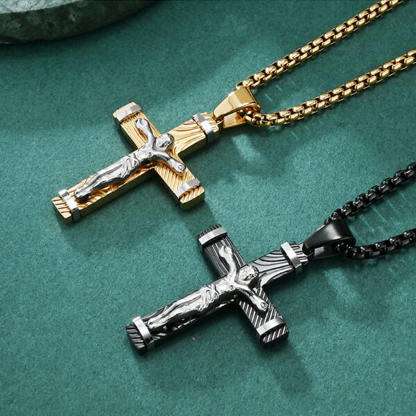 b6e43e0e349a3decd18c1d4483f22af6_Ha3555e3bd64c42faa0f0975b76af101bV_avif=close&webp=close KOMI Stainless Steel Jesus Cross Pendant Necklaces for Men Black Gold Crucifix Cross Necklace Pendants for Men 24 Inch Box Chain