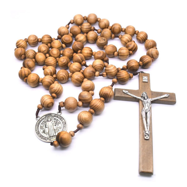 Decorative Pine Bead Hanging Wall Cross Rosary Necklace Decorated Cross Wall Rosary