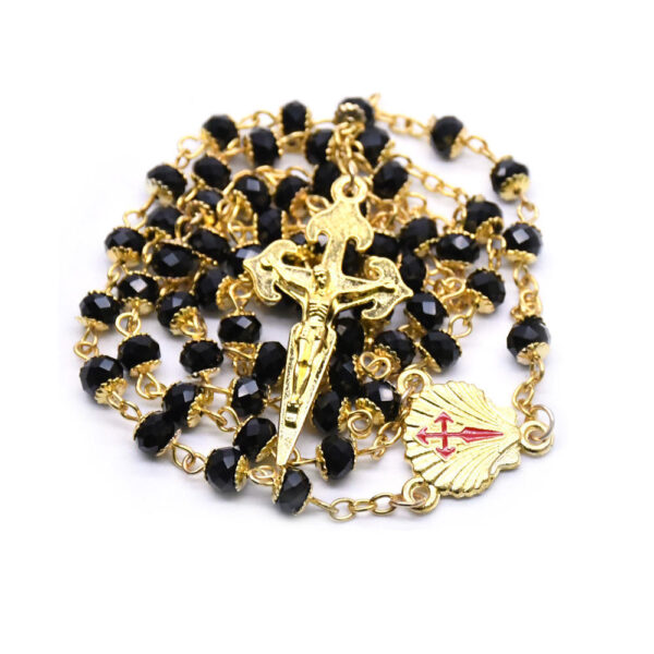 KOMI Black Crystal Cross Necklace for Women Men Gold Plated Crystal Beaded Rosary Necklace Cross Pendant Necklaces for Prayer