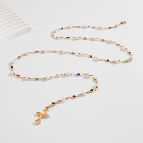 b7ac1396928ac8dd608a4cefbc60ad17_He3a8804dd94f4f96889bea5c930bd074X_avif=close&webp=close KOMI Women Crucifix Cross Necklace Colored Round Crystal and Heart Pearl Beaded Chain Gold Jesus Cross Pendant Necklace for Girl