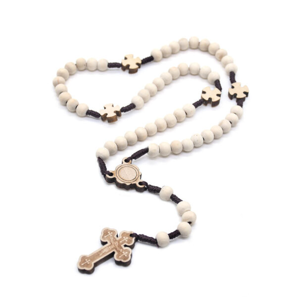 Dreamwork Wholesale Log Handmade Cross Jesus Pendant 8mm Wooden Beads Rosary Necklace Wood Beaded Necklaces Rosary Baptism Gift