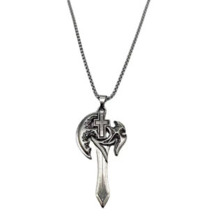 KOMI Retro Fashion Axe Necklace for Men Trendy Personality Hip Hop Sword Cross Pendant Necklaces Stainless Steel Sweater Chain