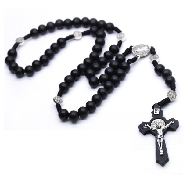 Komi Wholesales Black Catholic Necklace Handcrafted Wooden Beads Cross Pendant Jewelry Rosary Necklace