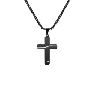KOMI 24 Inch Cross Necklace for Men Silver Black Gold Stainless Steel Cracked Cross Pendant Necklace Baptism Religious Gifts