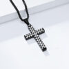 KOMI Cross Necklace for Men Black and White Checkerboard Gold Black Plated Stainless Steel Cross Pendant Necklace 24Inches Chain