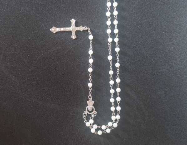 5mm ABS Acrylic White Peal Handmade Cross Religious Necklace Rosary Catholic Jesus Christ Jewelry Gift R-201