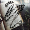 Komi Hot Selling Black Volcanic Beads Cross 59 Rosary Beads Necklaces Prayer Jesus Cross Crucifix Pendant Jewelry Necklaces