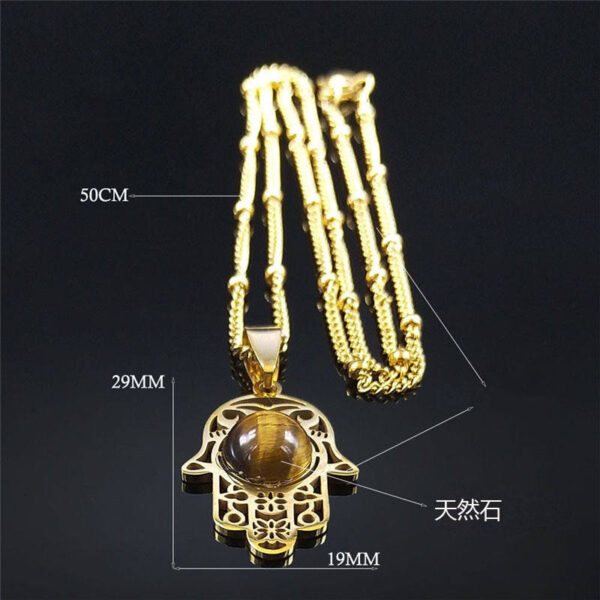 KOMI Fatima Hand Pendant Women Men Stainless Steel Necklace Gold Plated Natural Stone Necklace