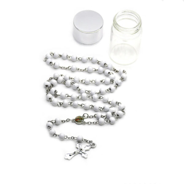KOMI 12PCS Wooden Beads Rosary Necklaces Set Glass Bottles Packing Jesus Cross Pendant Necklace Wholesale Rosary Necklace Beads
