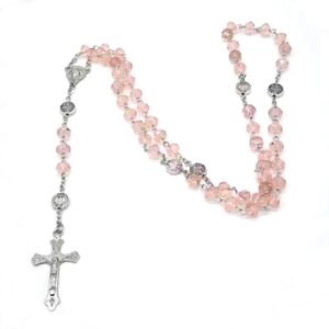 KOMI 2024 Hot Sale pink Crystal Cross Rosary Beads Necklace Hand-woven Alloy Bead Necklace
