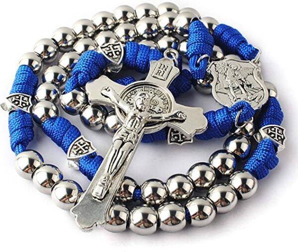 New Braided Rope Stainless Steel Cross Rosary Necklace Religious New Style Jewelry