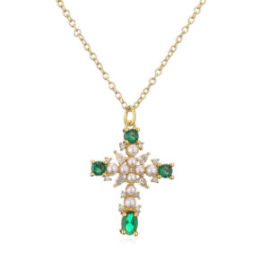 18k Gold Planted Stainless Steel Rose Faith Jesus Cross Charm Choker Necklace Pendant Zircon Cross Necklace Jewelry