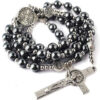 Wholesale Religion Catholic Black Gallstones Hematite Beads Saint Benedict Alloy Jesus Cross Pendant Rose Bead Necklace