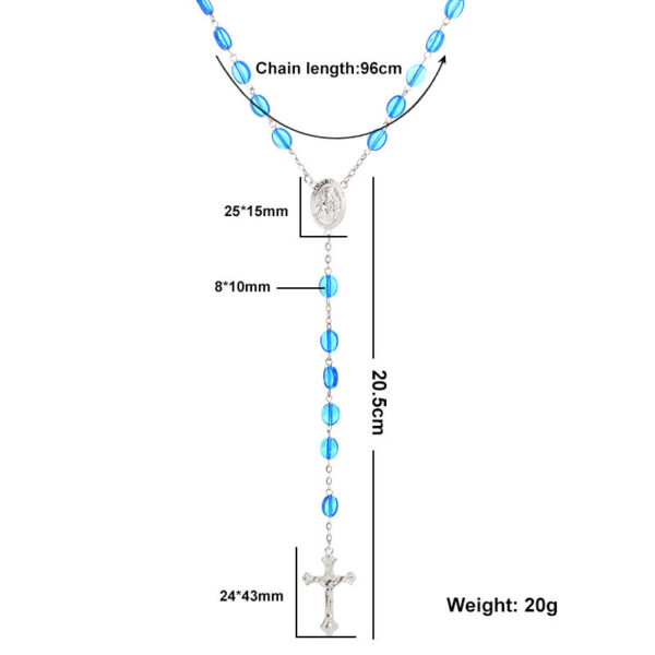 2023 Komi Wholesales Religious Rosary Blue Plastic Beads Prayer Women Jesus Cross Pendant Jewelry Rosary Necklace