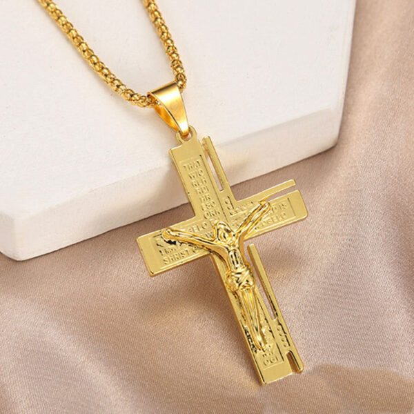 KOMI Stainless Steel Jesus Cross Necklace Men's Necklace 18K Fashion Titanium Steel Cross Pendant Necklaces for Religious Prayer