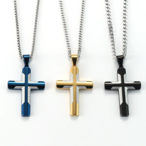 New Multi Color Stainless Steel Cross Necklace Religious Jewelry