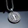 KOMI Saint Benedict Round Double-sided Pattern Titanium Steel Pendant Stainless Steel Necklace
