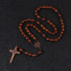 KOMi Christ Wooden Beads 9*10mm Rosary Bead Cross Pendant Woven Rope Chain Necklace Religious Jewelry Accessories R-192