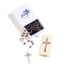 2024 Komi Wholesales Christian Purple Crystal Beads Rosary Crucifix Pendant Prayer Necklace with Custom Logo Box
