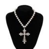 KOMI Womens Silver Gold Exaggerated Large Pearl Cross Pendant Necklace for Women Girls with 17.7" Pearl Beaded Chain Necklaces