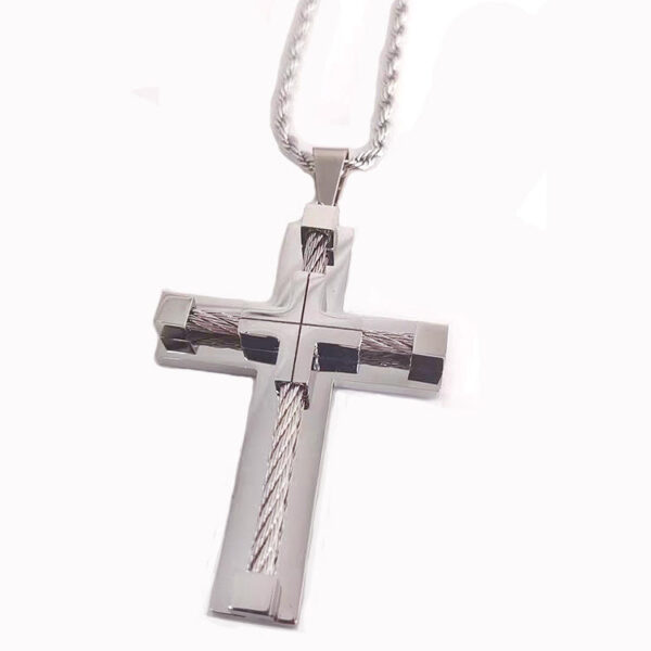 2024 Komi 316L Stainless Steel Cross Necklace Chain Lobster Clasp Christian Jesus Pendant Necklace for Men