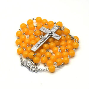 Komi Religious Handmade Beeswax Crucifix Pendant Virgin Mary Jewelry Prayer Rosary Beads Necklace