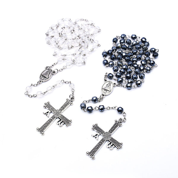 Komi Beads Rosary Necklace Wholesale Catholic Decade Crystal Crucifix Cross Virgin Mary Pendant Rosary Necklace