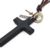 New Hot-selling Retro Style Personalized Leather Rope Necklace Natural Wood Cross hang Tag Sweater Chain