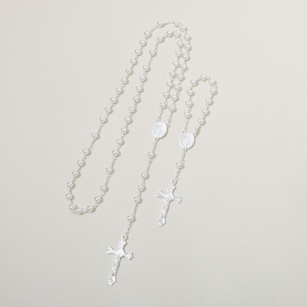 Silver Jesus Cross Pendant Copper Plated 925 Sterling Bright Silver 6mm Bead Rosary Virgin Mary Medal Necklace Religious Jewelry
