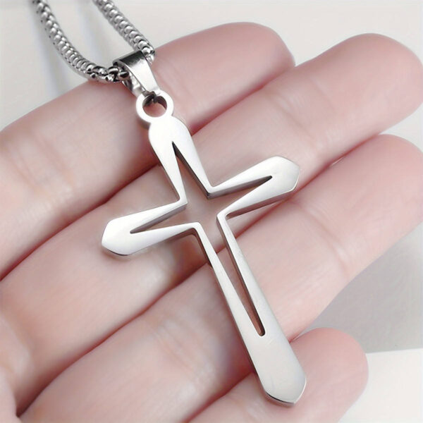 c8eaacf9eab0085e90f460eb4e708792_Hb653bccae0ed445ca3232e70fca5ed4bW_avif=close&webp=close KOMI Cross Necklace for Men Boys Gifts Silver Stainless Steel Hollow Cross Pendant Necklaces Long Chain Necklace for Women Girls