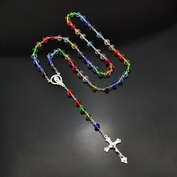 KOMI New Crystal Bead Necklace Magic Medal Cross Jesus Religious Necklace