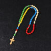 KOMi Handmade Wooden Rosary Cross Pendant Necklace Jesus Weave Colored Beads Child Girl Catholic Religious Fashion Jewelry R-190