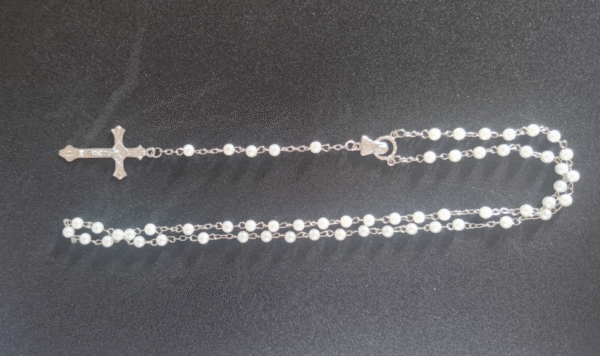 5mm ABS Acrylic White Peal Handmade Cross Religious Necklace Rosary Catholic Jesus Christ Jewelry Gift R-201