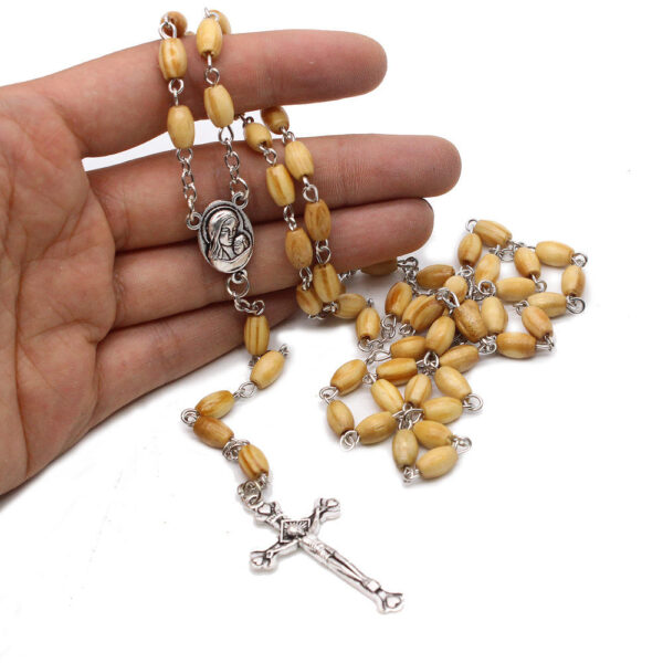KOMI New Style Jerusalem Wood Rosary Virgin Mary with Soil Medal Jesus Cross Prayer Religious Necklace Wholesale