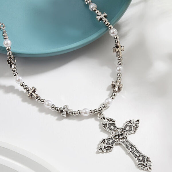 cbb1baec3c603a480f8f124c41a63874_H13acdace55734e0aa07f35111aea6e09b_avif=close&webp=close KOMI Vintage Cross Pendant Necklaces Choker Collarbone Chain Metal Ball Cross Pearl Beaded Necklace for Women Girls Party Gifts