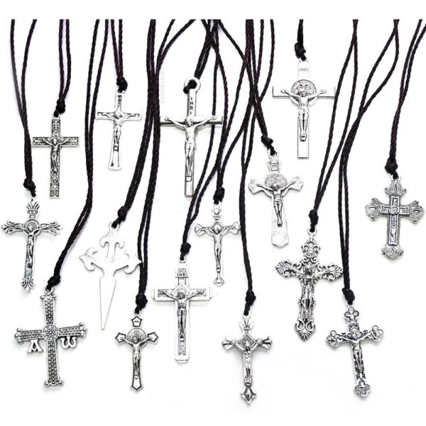 Komi Wholesales Catholic Metal Religious Cross Crucifix Pendant With Wax Rope Prayer Necklace
