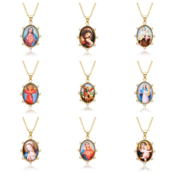 KOMI Religious Gold Amulet Pendant Necklaces Jesus Virgin Mary Portrait Miraculous Medal Necklace Pendants for Women Jewelry