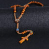 Komi Wooden Beads Pattern Cord Rosary Necklace St Benedict Medal Jesus Cross Pendant Necklace Catholic Religious Jewelry