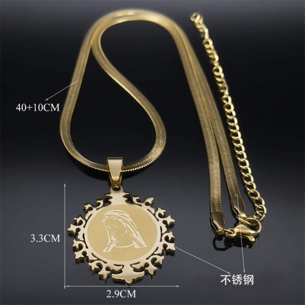 Komi Virgin Mary Prayer Necklace for Women Men Stainless Steel Gold Medallion Necklace Jewelry